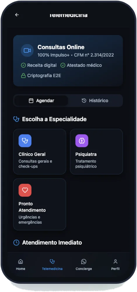 Consulta por telemedicina no app Impulso+